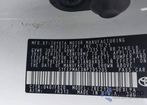 2022 Toyota Corolla Le из США, поврежденный, VIN 5YFEPMAEXNP295205